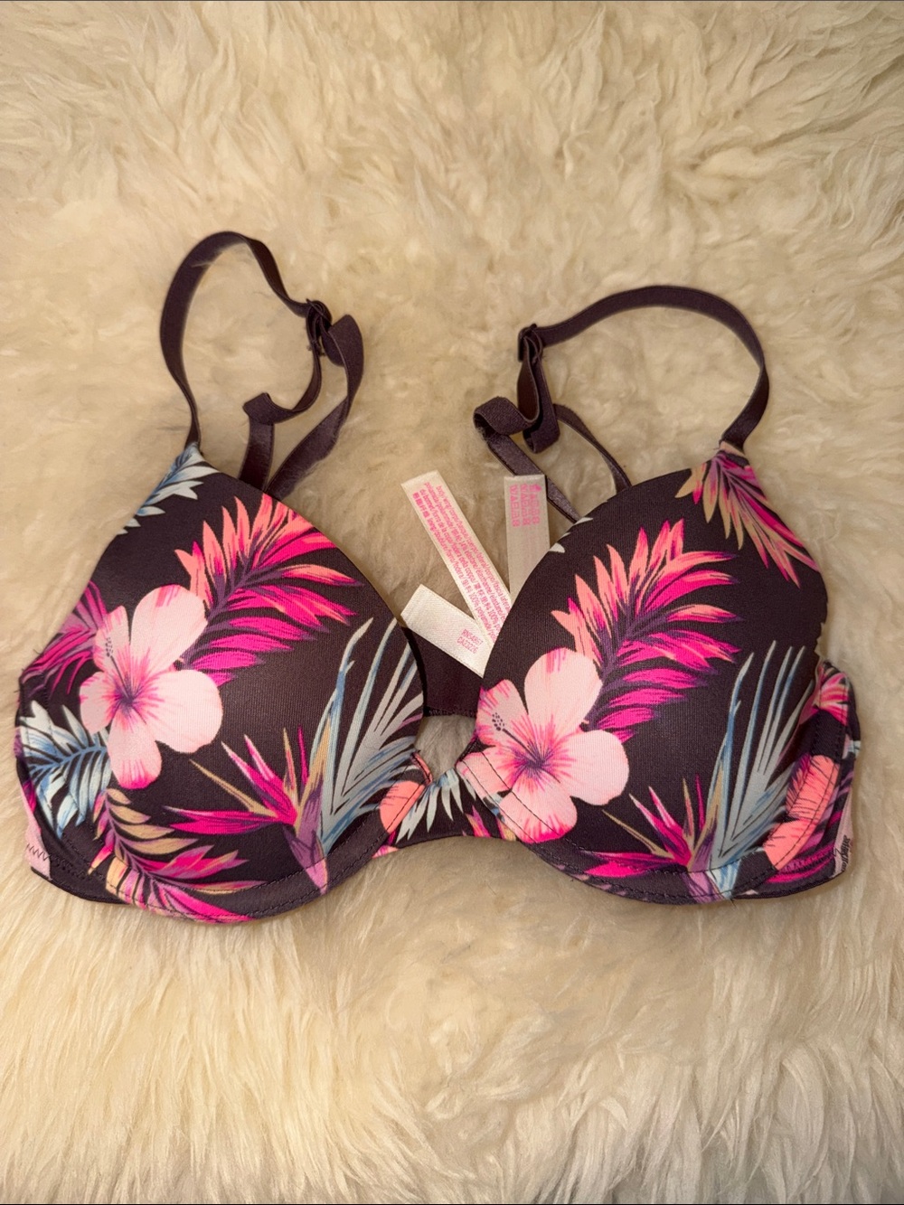 Tropical Floral Lightly Lined Push Up Bra - Pink Floral
